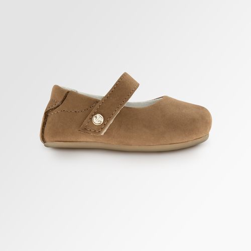 Sapato Boneca de Bebê Feminino Couro Camurça Liso - CAM CAPUCCINO
