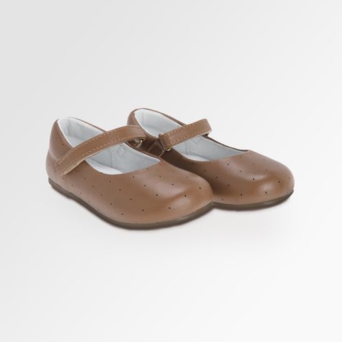 Sapato Boneca Toddler Feminino Couro Furadinhos - CARAMELO