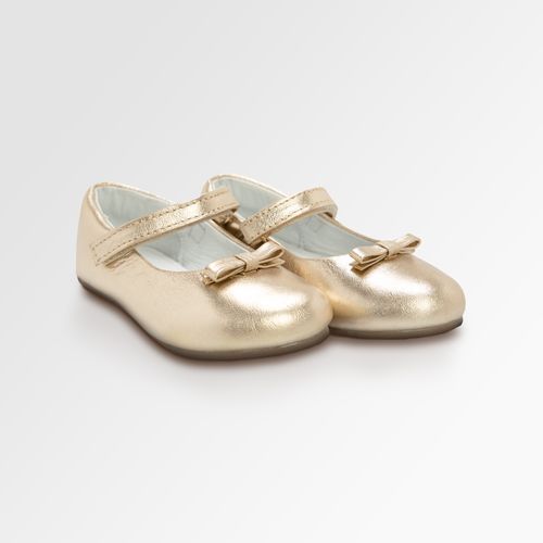 Sapato Boneca Toddler Feminino Couro Metálico Laço Fino - DOURADO GLACE