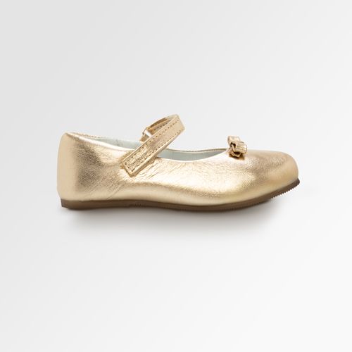Sapato Boneca Toddler Feminino Couro Metálico Laço Fino - DOURADO GLACE