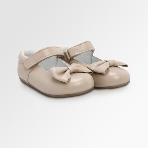 Sapato Boneca Infantil Feminino Couro Laço - BEGE OSTRA