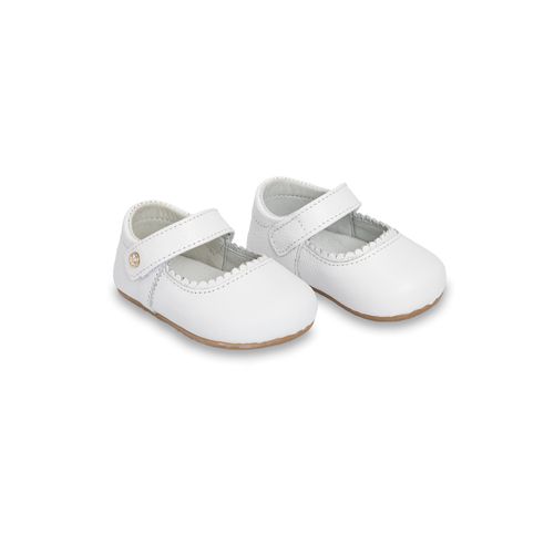 Sapato Boneca de Bebê Feminino Couro Pesponto - BRANCO
