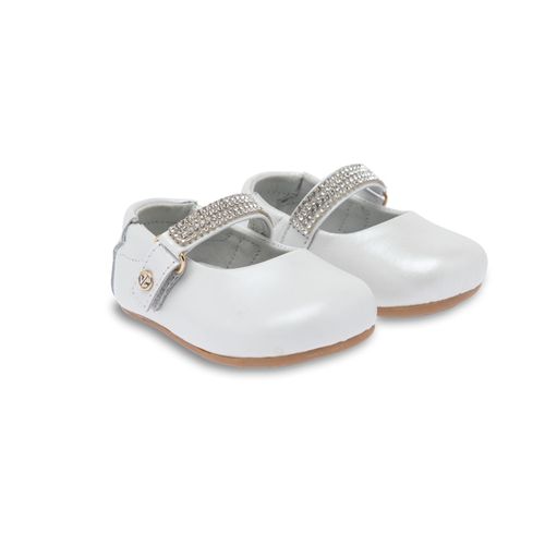 Sapato Boneca de Bebê Feminino Couro Cristal - BCO PÉROLA