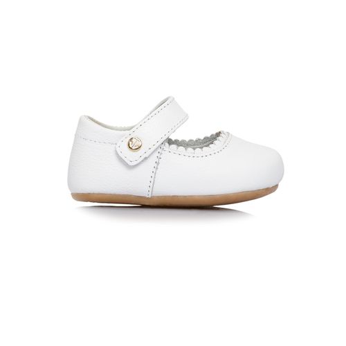 Sapato Boneca de Bebê Feminino Couro Pesponto - BRANCO
