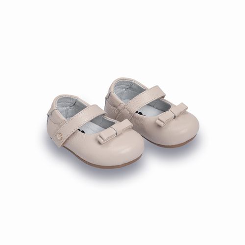 Sapato Boneca de Bebê Feminino Couro com Laço Duplo - OFF WHITE