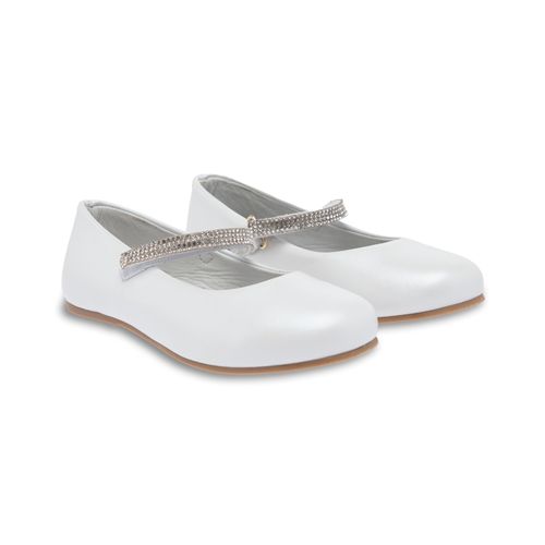 Sapato Boneca Infantil Feminino Couro Tiras Cristal - BCO PEROLA