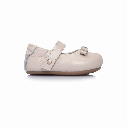 Sapato Boneca de Bebê Feminino Couro com Laço Duplo - OFF WHITE