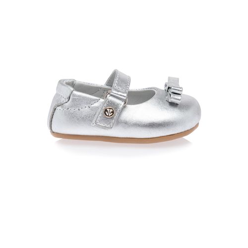 Sapato Boneca de Bebê Feminino Couro Laço Fino - PRATA