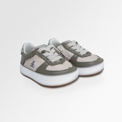 Tênis de Bebê Masculino Couro Elástico com Zíper - CINZA/VERDE