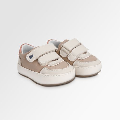 Tênis de Bebê Masculino Couro Bicolor com Velcro - CANELA/FERRUGEM