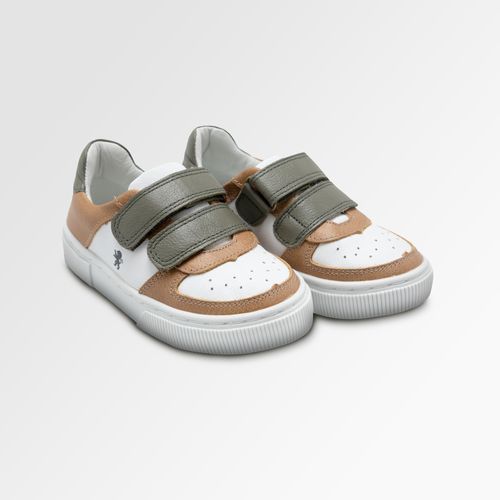 Tênis Toddler Masculino Couro com Velcro - CARAMELO/VERDE