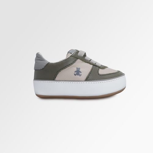 Tênis de Bebê Masculino Couro Elástico com Zíper - CINZA/VERDE