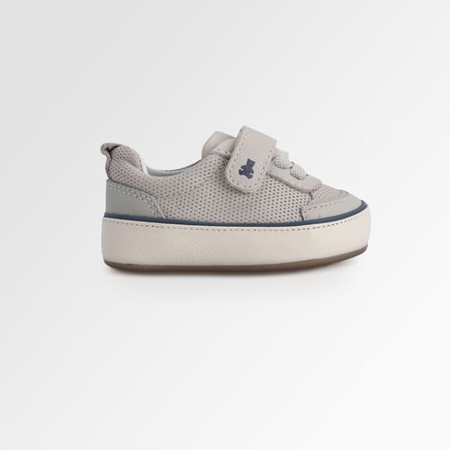 Tênis de Bebê Masculino Couro com Velcro - CINZA NEBLINA
