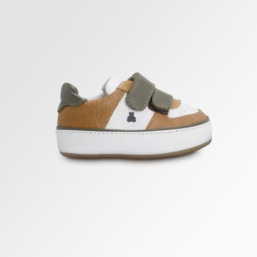 Tênis de Bebê Masculino Couro com Velcro - CARAMELO/VDE