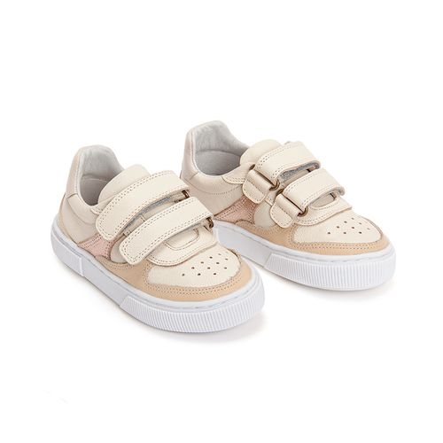 Tênis Infantil Feminino Couro com Tiras em Velcro - LUNAR COM ROSE CRISTAL