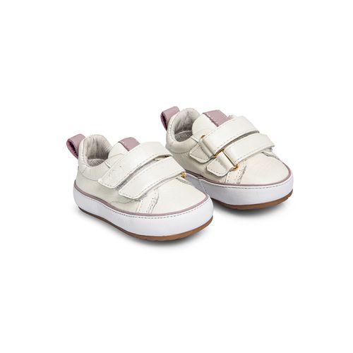 Tênis de Bebê Feminino Couro com Velcro - PEROLA