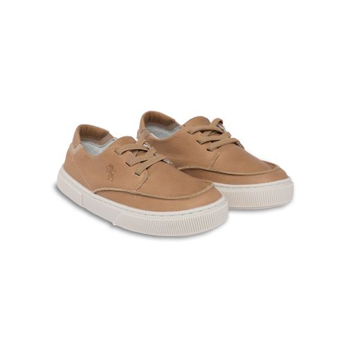 Tênis Infantil Masculino Couro Tiras Elásticas - PALHA