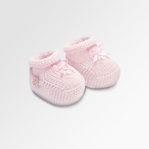 Botinha Tricot de Bebê Feminino com Bordado Rococó - ROSA