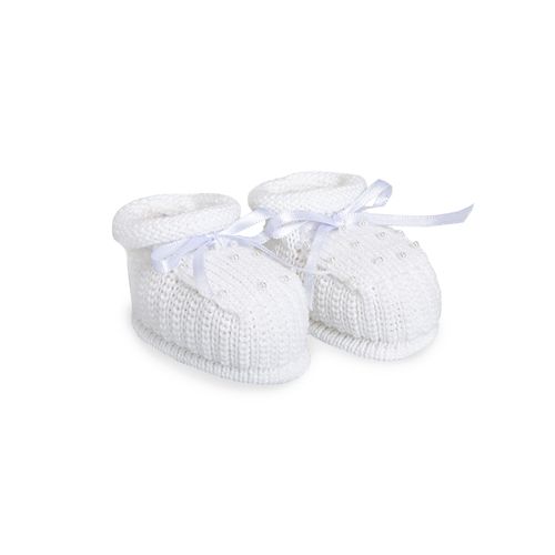 Sapatinho de Tricot Bebê Feminino Pérolas - BRANCO