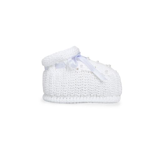 Sapatinho de Tricot Bebê Feminino Pérolas - BRANCO