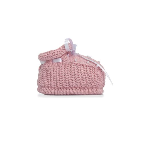 Sapatinho de Tricot Bebê Feminino Pérolas - ROSA