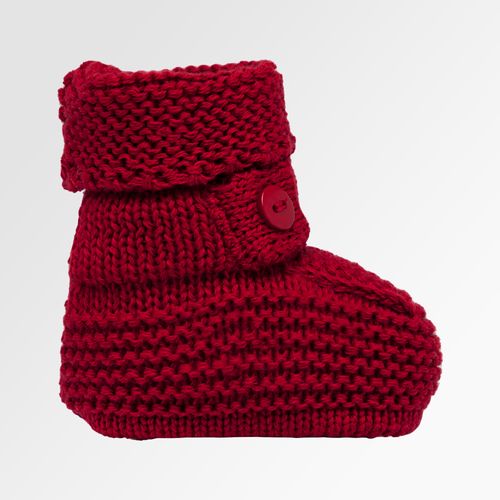 Sapatinho de Tricot Bebê Masculino com Botão - VERMELHO