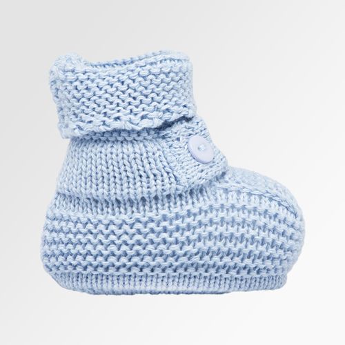 Sapatinho de Tricot Bebê Masculino com Botão - AZUL BL.SKY
