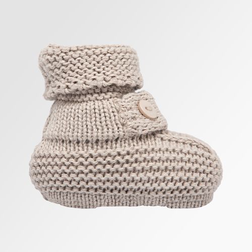 Sapatinho de Tricot Bebê Masculino com Botão - KAKI SISAL
