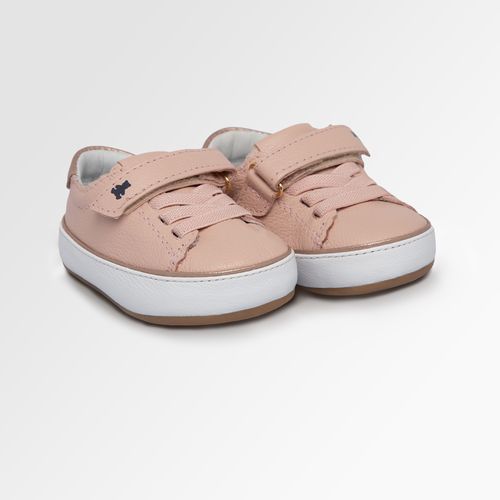 Tênis de Bebê Feminino Couro Recorte com Babadinhos - ROSA