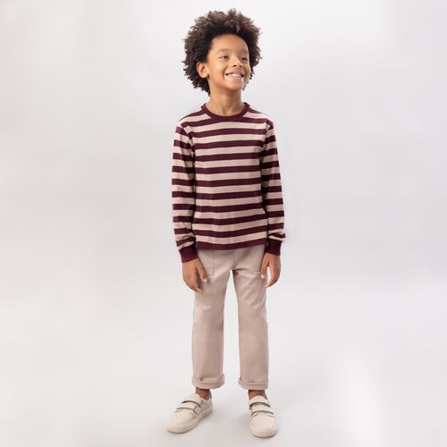 Camiseta Infantil Masculina Manga Longa Listrada - BORDO