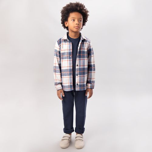 Casaco Infantil Masculino Xadrez Dublin com Bolsos - AZUL MARINHO