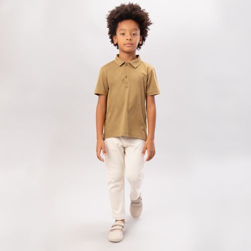 Camiseta Polo Infantil Masculina Manga Curta Malha Pima - OCRE