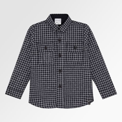 Camisa Infantil Masculina Manga Longa Xadrez - PRETO