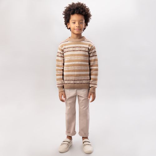 Calça Infantil Masculina Sarja com Bolsos Sobrepostos - KAKI