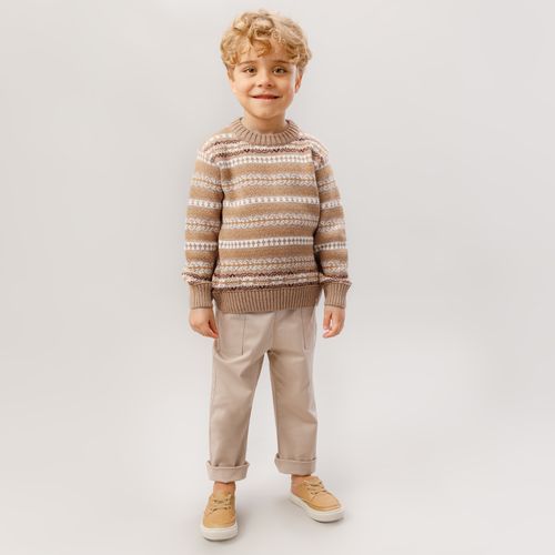 Calça de Bebê Masculina Sarja com Bolsos Sobrepostos - KAKI