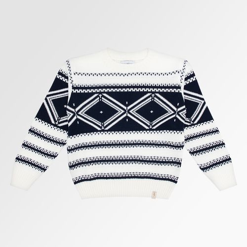 Blusa Tricot Infantil Masculino Manga Longa Jacquard Bicolor - NATURAL/PROF