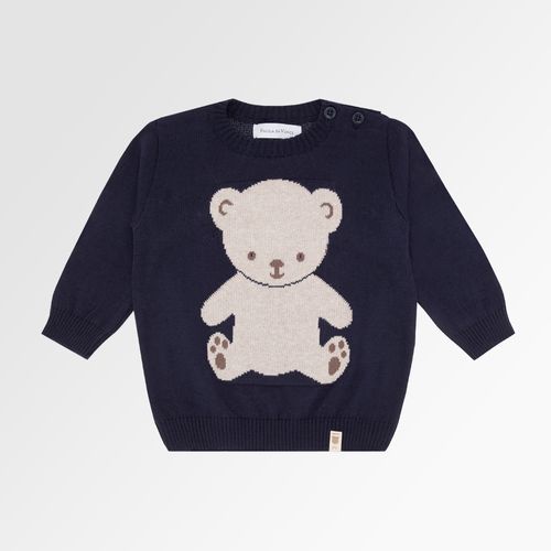 Blusa Tricot de Bebê Masculina Manga Longa Jacquard Urso - DARK JEANS