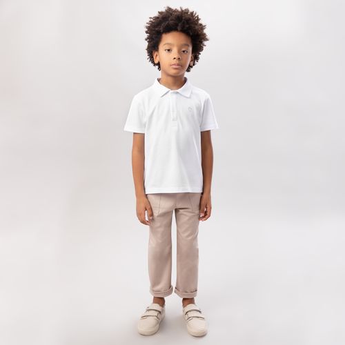 Camiseta Polo Infantil Masculina Manga Curta Piquet Pima - BRANCO