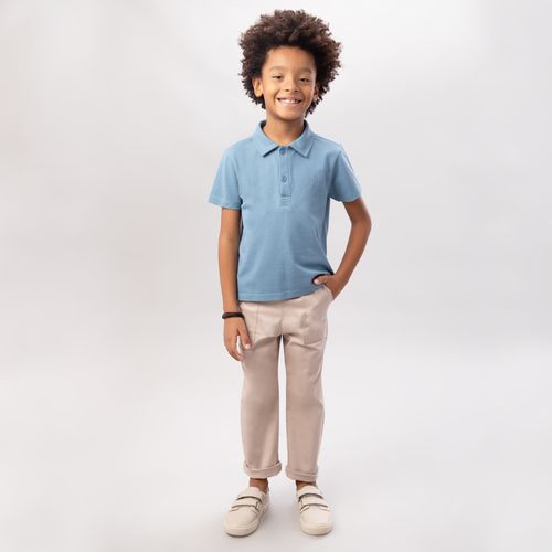 Camiseta Polo Infantil Masculina Manga Curta Piquet Pima - AZUL