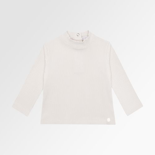 Blusa de Bebê Feminina Manga Longa Canelada - BEGE