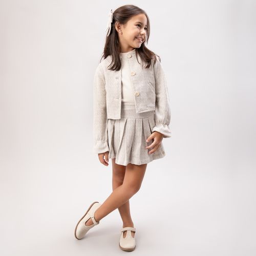 Casaco Infantil Feminino Tweed Manga Bufante - AREIA