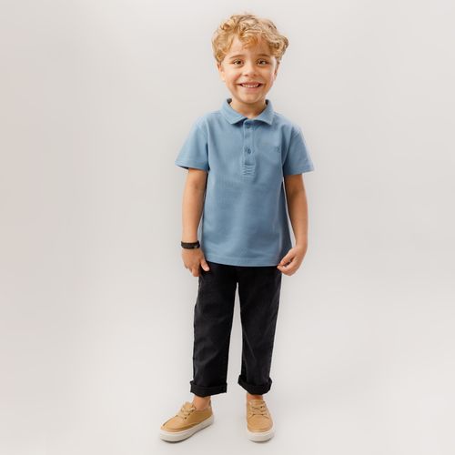 Camiseta Polo de Bebê Masculina Manga Curta Piquet Pima - AZUL