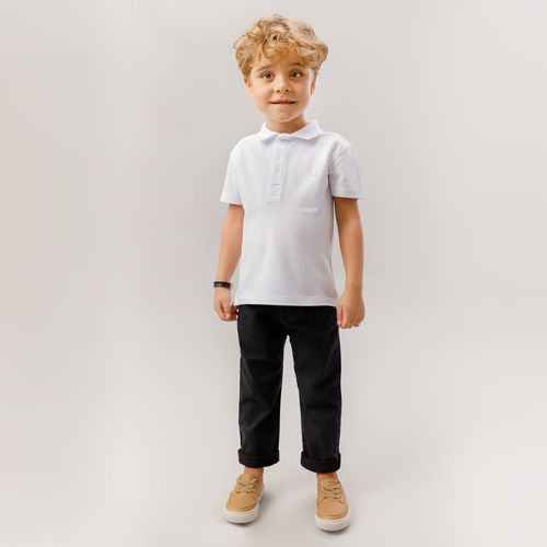 Camiseta Polo de Bebê Masculina Manga Curta Piquet Pima - BRANCO