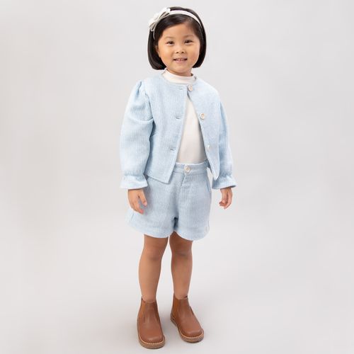 Casaco de Bebê Feminino Tweed Manga Bufante - AZUL BEBE