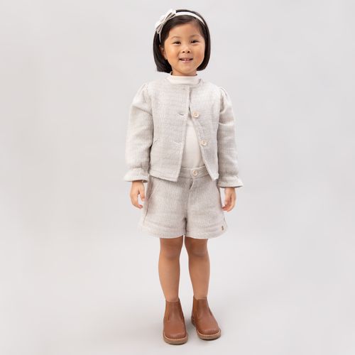 Casaco de Bebê Feminino Tweed Manga Bufante - AREIA