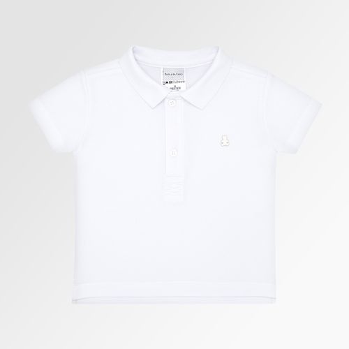 Camiseta Polo de Bebê Masculina Manga Curta Piquet Pima - BRANCO