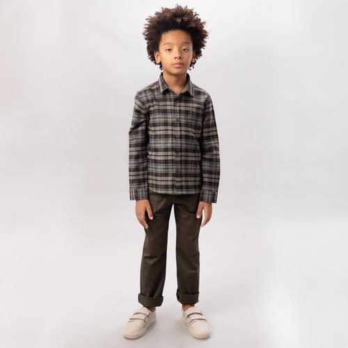 Camisa Infantil Masculina Manga Longa Xadrez - VERDE