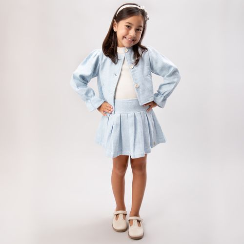 Saia Infantil Feminina Tweed com Pregas - AZUL BEBE