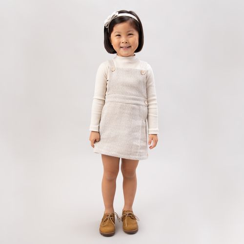 Salopete de Bebê Feminina Tweed com Pregas - AREIA
