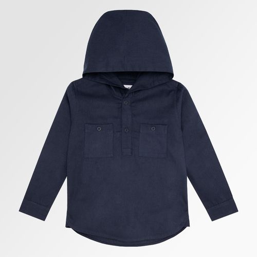 Camisa Infantil Masculina Manga Longa Sarja com Bolsos - AZUL MARINHO